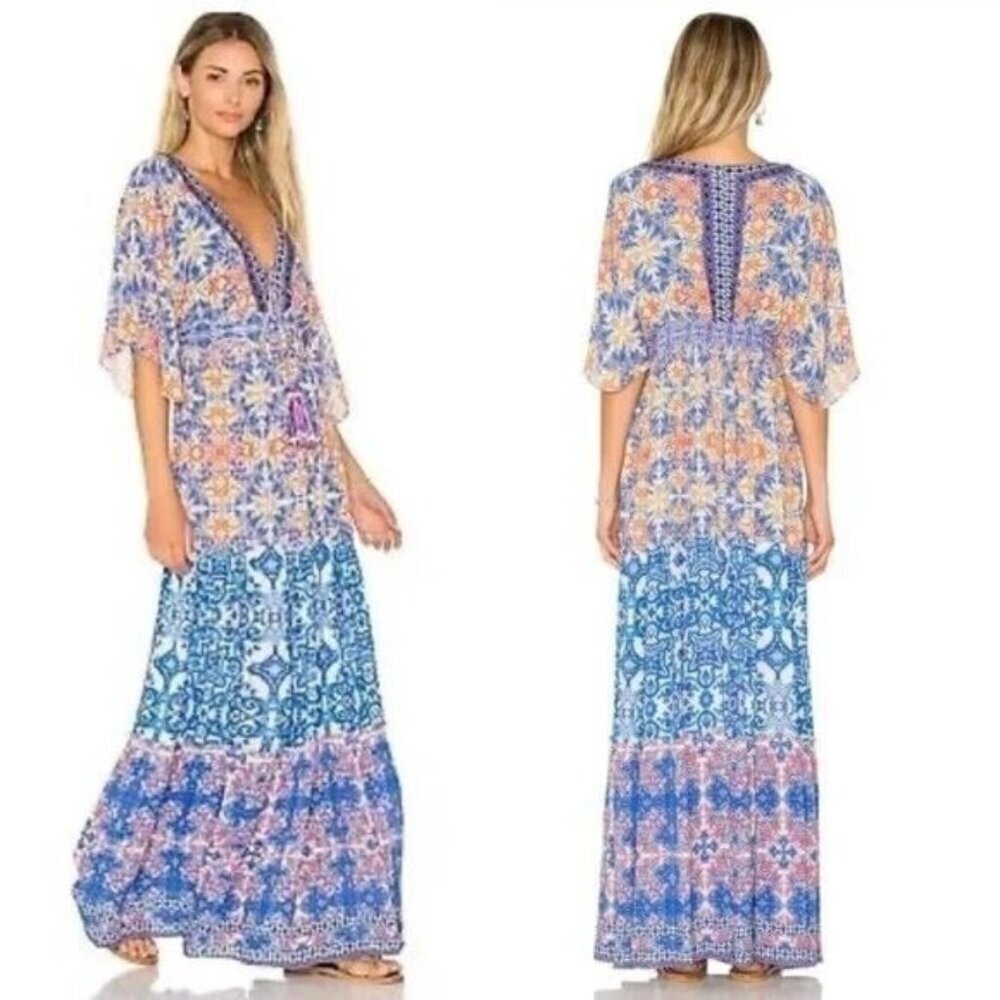 Hemant & Nandita Deep V Lace Up Sequin Tasseled Maxi Dress - Picture 2 of 8